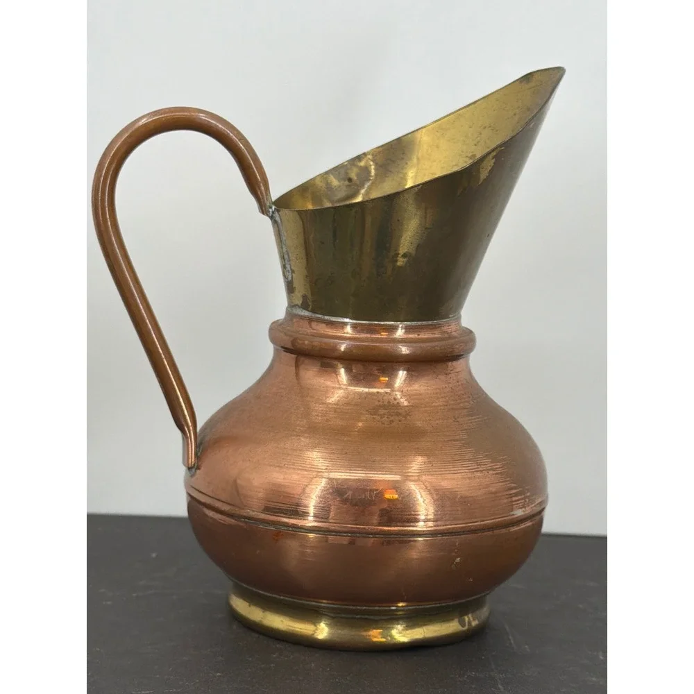 Vintage Flemish Original Copper Brass Pitcher Made in Belgium Mixed Metal 5.5